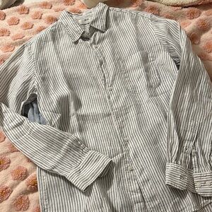 Uniqlo Men's Striped Button Down Shirt - Black and White